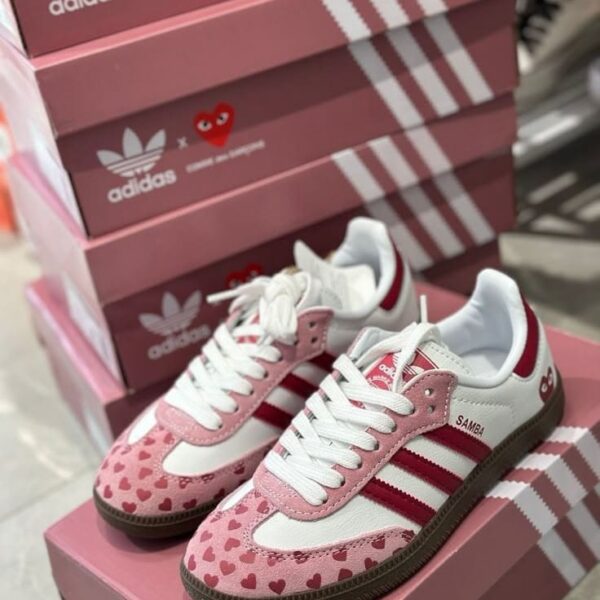 Adidas x Comme des Garçons Play White & Pink Samba Sneakers