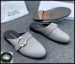 Alexander McQueen Grey Mule Loafers with Silver Buckle