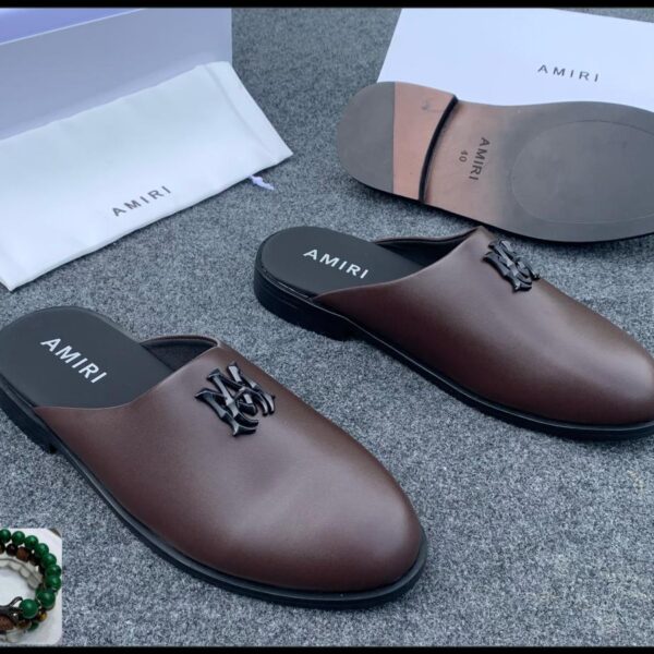 Amiri Brown Leather Mule Loafers