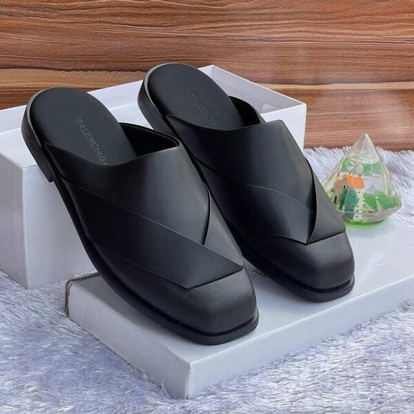 Balenciaga Black Leather V-Cut Mules