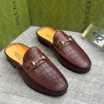 Brown Croc-Embossed Loafer Mules