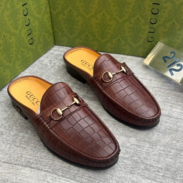 Brown Croc-Embossed Loafer Mules