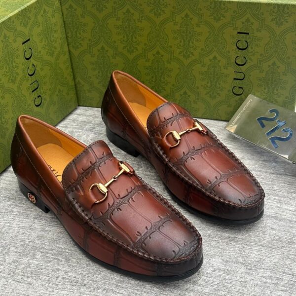 Brown Crocodile-Textured Loafers