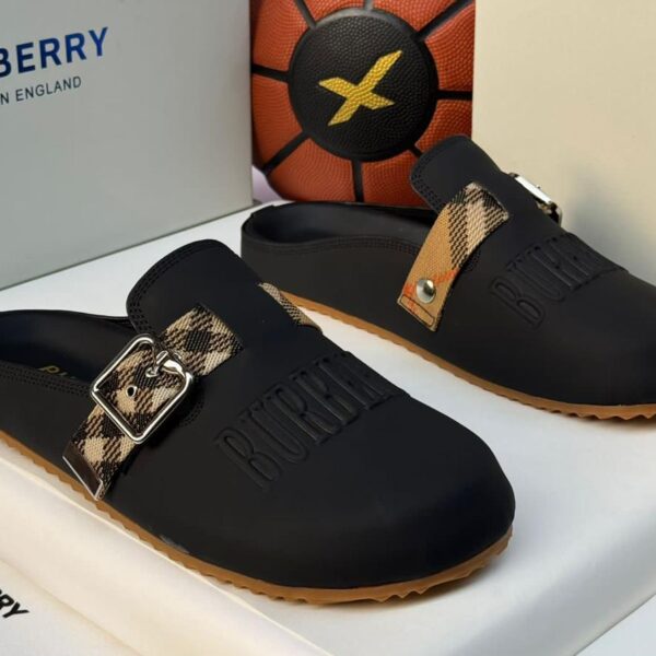 Burberry Suede Half Shoes with Check Strap & Silver Buckle