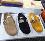 Burberry Urchin Black Suede Clogs with Check B-Buckle Strap