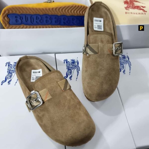 Burberry Urchin Suede Mules with Check-Embossed Design