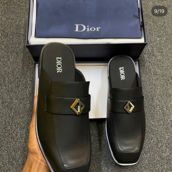 Christian Dior Black Leather Mule Slides with Gold Hardware