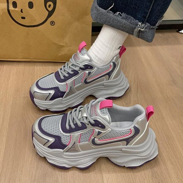 Chunky Platform Sneakers with Mesh & Silver Panels