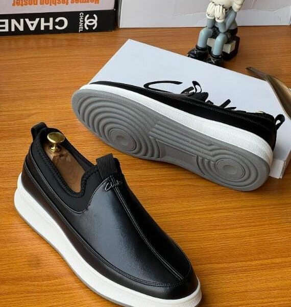 Clarks Black Slip-On Loafers with Thick Sole