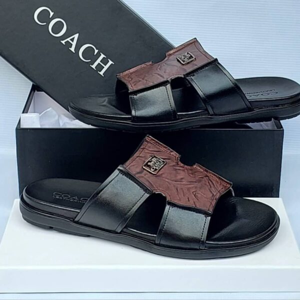 Coach Men’s Brown Patterned Leather Slides