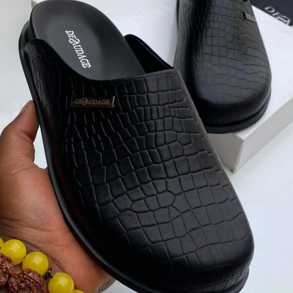 Dezaudage Black Crocodile Leather Mule Loafers