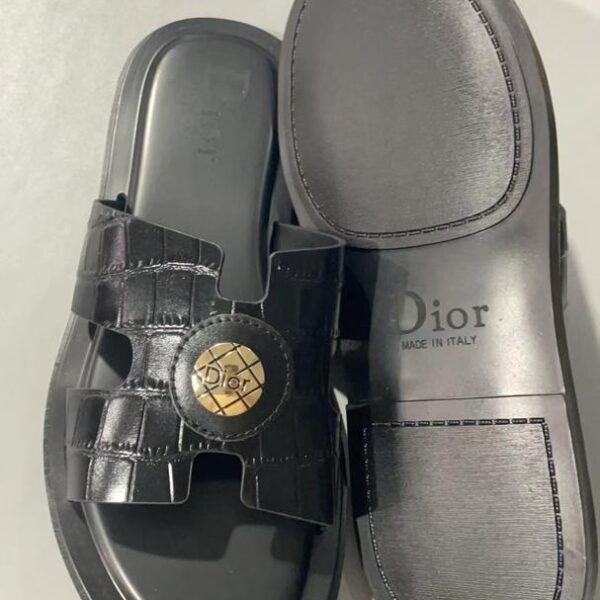 Dior Black Crocodile-Effect Leather Sandals with Gold Logo
