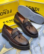 Fendi Brown Tassel Rubber Sole Loafers