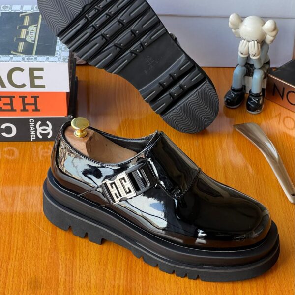 Glossy Black Luxury Loafers with Lug Sole & Silver Buckle