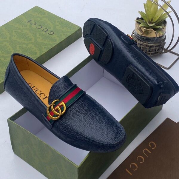 Gucci Dark Blue Leather Driving Loafers