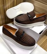 Hermès Men’s Classic Brown Leather Loafers with White Sole