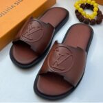 Louis Vuitton Monogram Brown Leather Slides