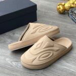 Men’s Beige Rubber Slides with Embossed Geometric Strap
