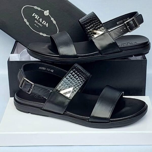 Prada Milano Black Sandals with Textured Strap & Buckle