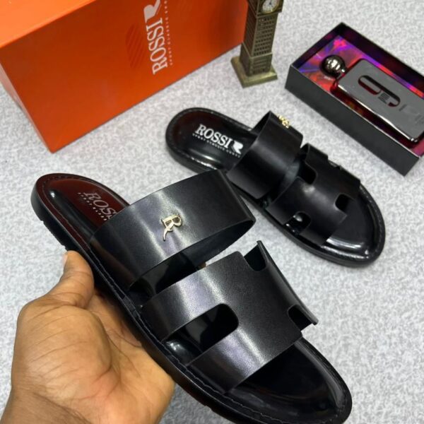 Rossi Black Leather “H” Strap Sandals