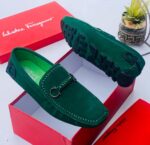 Salvatore Ferragamo Green Suede Moccasin Loafers