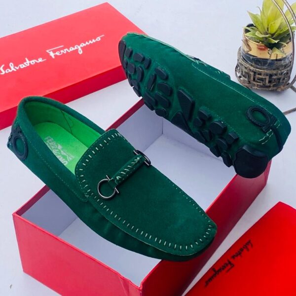 Salvatore Ferragamo Green Suede Moccasin Loafers