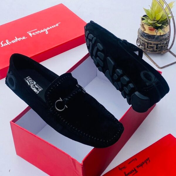 Salvatore Ferragamo Men’s Black Suede Driving Loafers