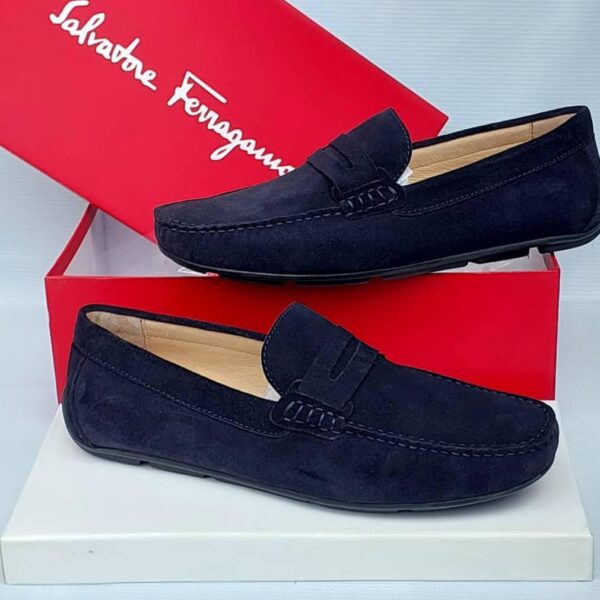 Salvatore Ferragamo Newton-Style Navy Blue Suede Loafers