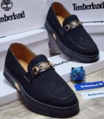 Timberland Black Loafers with Gold Logo Emblem