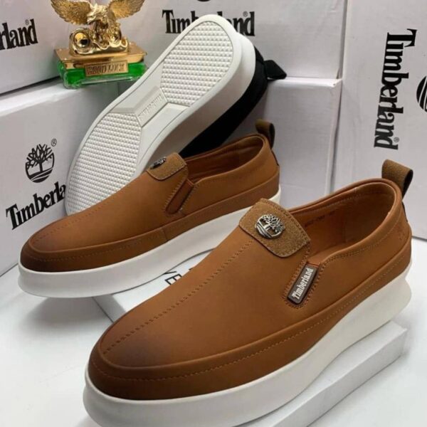 Timberland Brown Leather Slip-On Shoes with White Sole