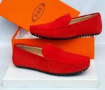 Tod’s Red Suede Penny Loafers