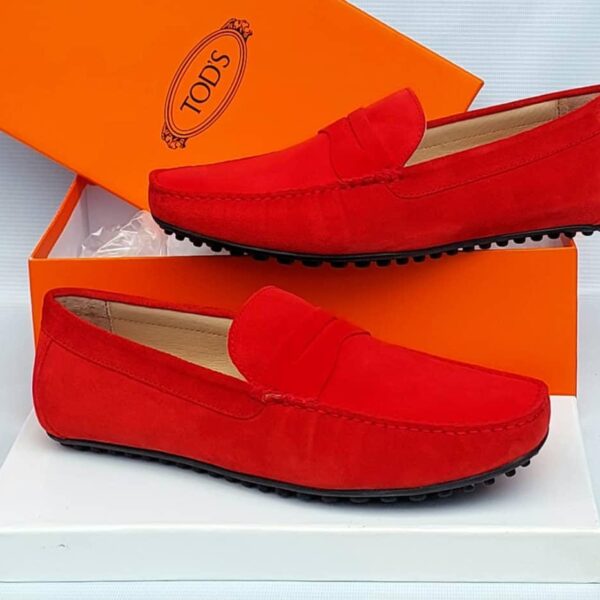 Tod’s Red Suede Penny Loafers