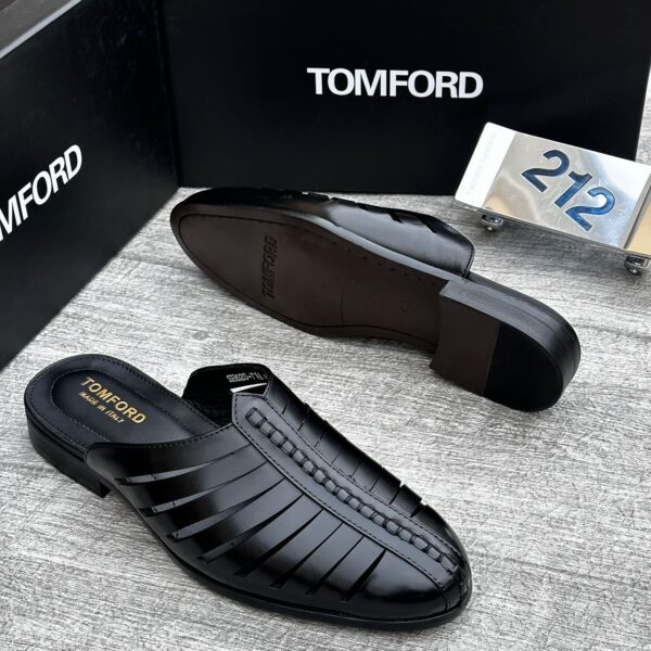 Tom Ford Black Leather Woven Mule Slides