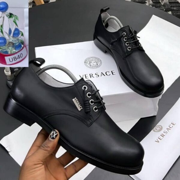 Versace Metropoli Black Leather Derby Shoes