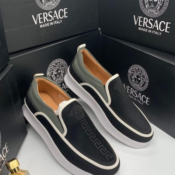 Versace-Style Men’s Suede Loafers with Medusa Logo