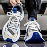 White, Blue & Yellow Chunky Lace-Up Sneakers