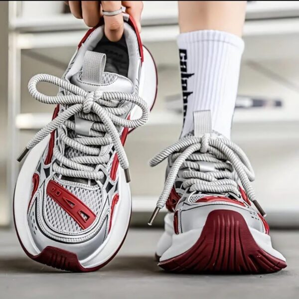 White & Red Chunky Sneakers