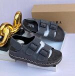 ZARA Suede Double Strap Sandals with Buckles