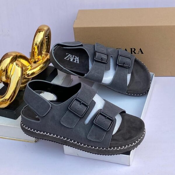 ZARA Suede Double Strap Sandals with Buckles