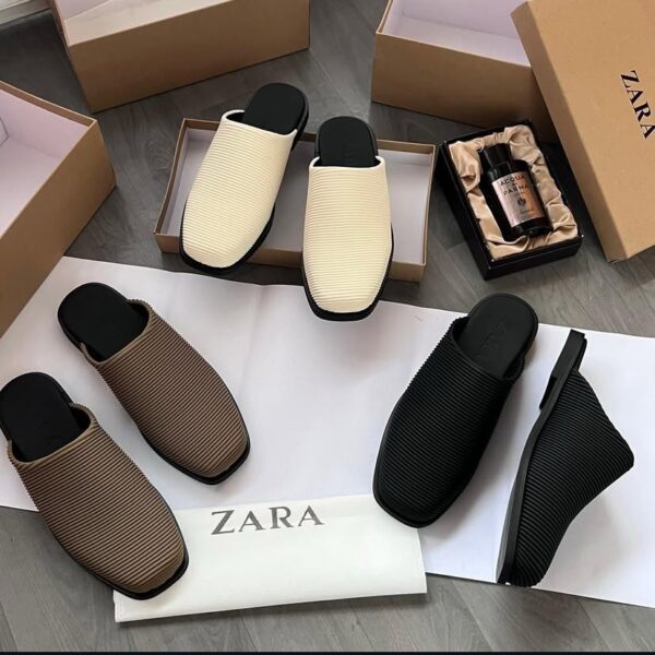 ZARA Textured Square-Toe Mule Slides