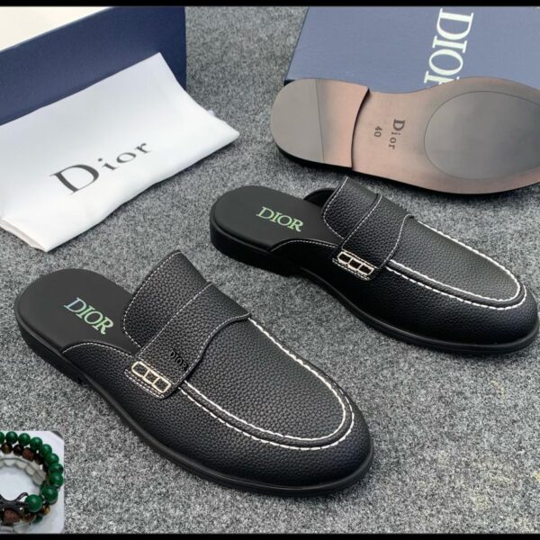 Dior Black Pebbled Leather Mules