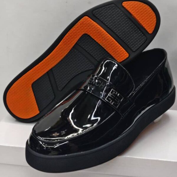 Givenchy Glossy Black Leather Shoes with Logo Strap