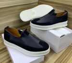 Timberland Black Leather & Suede Slip-On Loafers with White Sole
